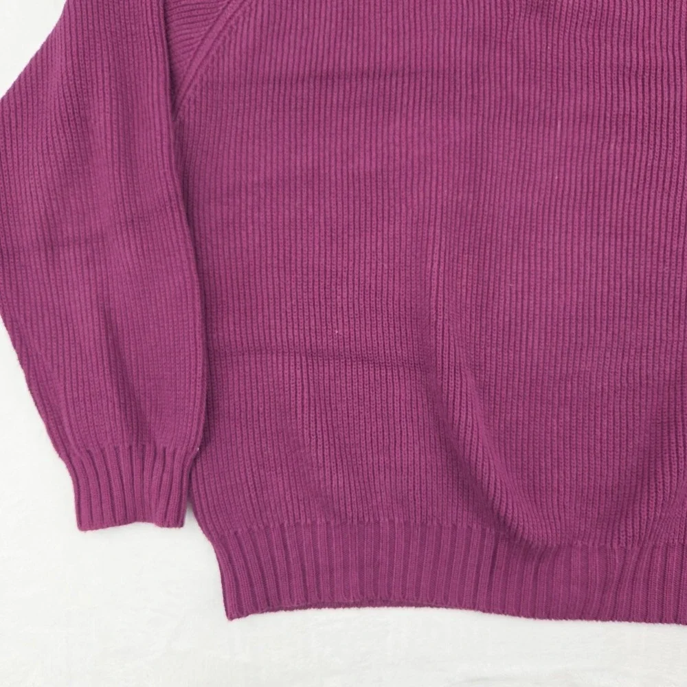 VTG Eddie Bauer Chunky Knit Sweater Men's Sz Large Burgundy Cotton Crewneck - Picture 2 of 10